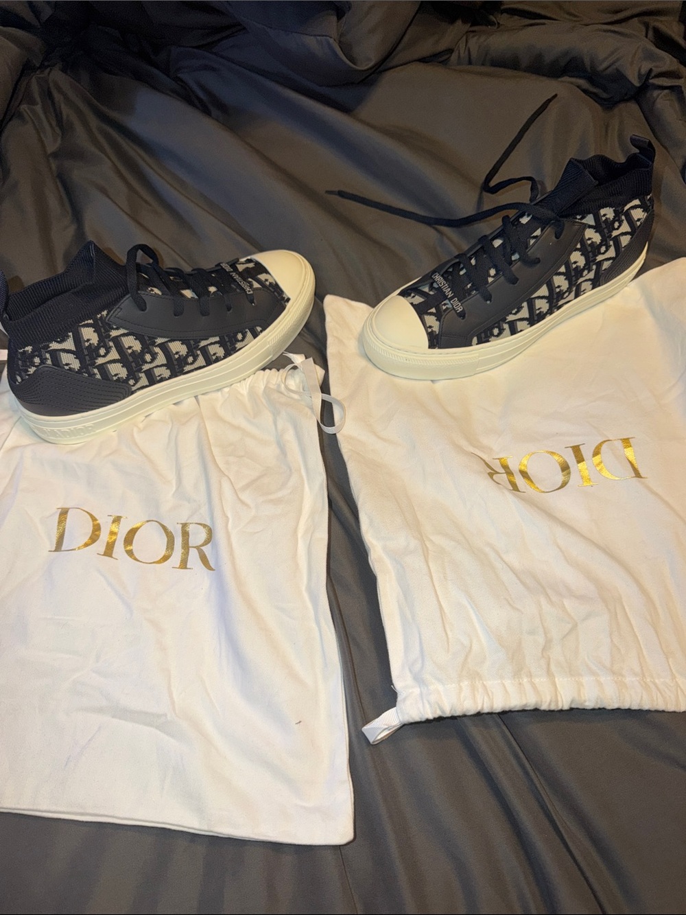Dior Black and Cream Oblique Canvas High-Top Sneakers - Picture 1 of 11